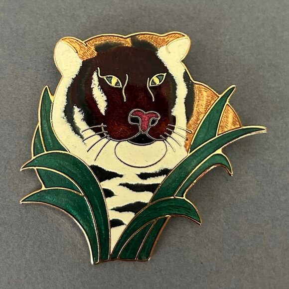 Vintage Enamel Tiger Brooch - Picture 1 of 5